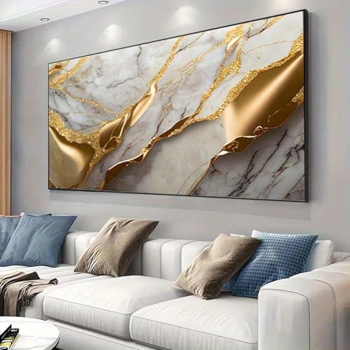 JACBON Toile décorative murale en marbre blanc et doré, peinture artistique pour bureau, salon, chambre à coucher, décoration murale, 62 x 122 cm (24 x 49 pouces), sans cadre