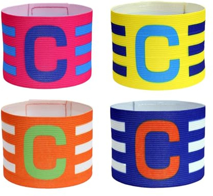 4 Stück Kapitänsbinde Kinder, Multicolor Streifen Kapitänsbinde Fussball Verstellbare Spielführerbinde Kapitän Band Einstellbar Kapitän Armbinde für Kinder Erwachsene Junior Viele Sportarten