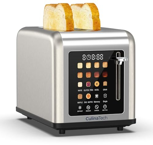 Culinatech Smart 2 Slice Toaster, Smart Touch Screen 8 Browning Levels 6 Preset Bread Programs, Stainless Steel Bread Toaster with Touch LCD Display