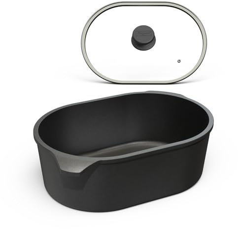 Hoffmann Bräter Induktion, 5,2 L – Aluminium-Handguss Bräter, Rechteckig, 28 x 17,5 cm, Keramische Antihaftbeschichtung, Induktionsgeeignet bis 250°C, mit Thermoboden, Universalbräter (mit Deckel)