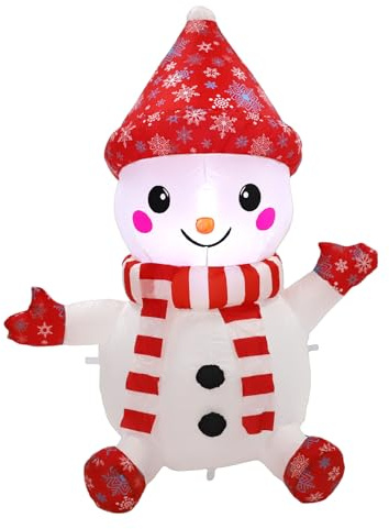 ZDAGELD 3,9 Fuß Großer Aufblasbarer Schneemann mit LED-Beleuchtung und Rotem Hut, Hergestellt aus 190T-Polyester, Reißfest, Wasserdicht nach IP44, Winddicht, mit Integriertem (EU-Stecker 220-240V)