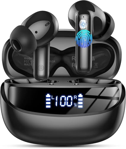 Wireless Earbuds Bluetooth Headphone, Bluetooth 5.4 Earbuds Noise Cancelling, 45H Deep Bass Stereo Sound Earphone Wireless Headphone with 4 ENC Mic, Dual LED Power Display, Type C Fast Charge Ear Buds
