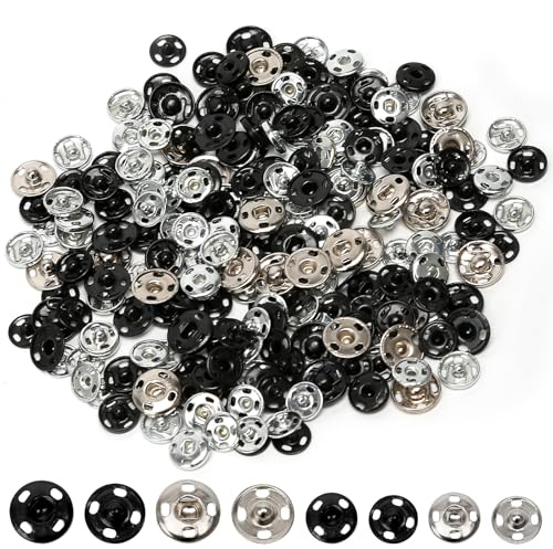 140 Paar Druckknöpfe Metall, Druckknöpfe zum Annähen, 10 mm & 12 mm Snaps, Silber & Schwarz Druckknopf Set, für Geldbeutel Handtasche Kleidung DIY Handwerk Nähreparatur