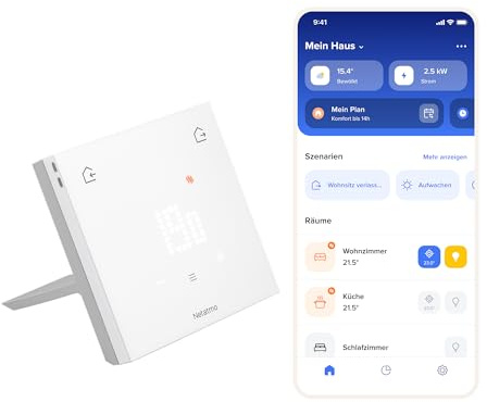 Netatmo Termostato Intelligente ORIGINAL per riscaldamento autonomo - Kit per Installazione Wireless o Cablata, Supporto Incluso, Compatibile con Matter (Alexa, Google Home, Casa di Apple) – ETP-AMZ