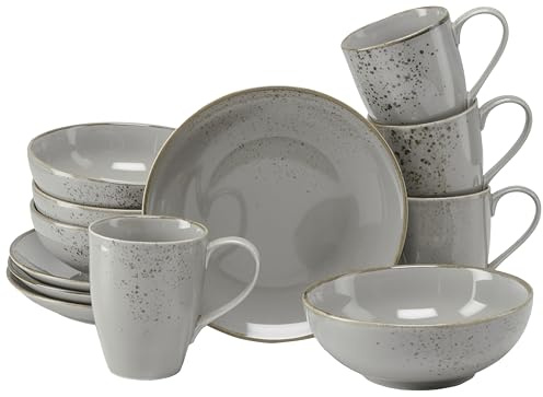 CreaTable, 24970, Serie Nature Collection Stone, 12-teiliges Geschirrset für 4 Personen, Kaffeeservice aus Steinzeug, spülmaschinen- und mikrowellengeeignet, Made in Portugal