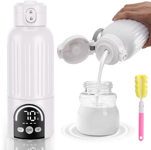 KRYSTHIA Portable Milk Warmer for Travel – Dual Heating Modes for Breast Milk & Water, Portable Bottle Warmer with Fast Heating & Long Battery Life, 500ml(17oz) Large Capacity(White)