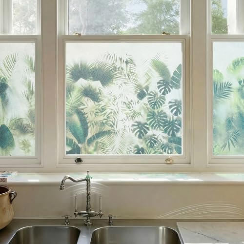Fensterfolie Blickdicht Selbsthaftend, Sichtschutzfolie Fenster Innen Statische Fensterfolie ohne Kleber 44X200CM