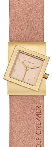 Rolf Cremer Turn-S Pastell Edition Damenuhr 507782, Edelstahl, Rechteckig, Quarzwerk, Mattgold, Rosé, Lederband, 35×30 mm