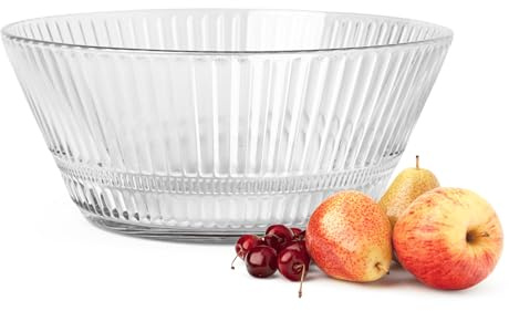 Sendez Glasschale ⌀22 cm Obstschale Salatschüssel geriffelt Glas Servierschale Riffelstruktur konische Form für Salat Obst Dessert Snacks Küche Tischdeko