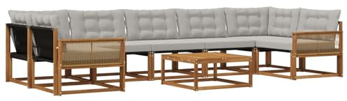 vidaXL Outdoor-Sofagarnitur mit Kissen 8 pcs Natürlich und Hellgrau, Moderne Garten-Sofaset, wetterfeste Möbel, schicke Kollektion, bequemes Loungesofa für die Terrasse