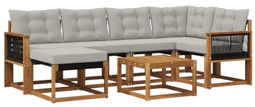 vidaXL Outdoor-Sofagarnitur mit Kissen 7 pcs Natürlich und Hellgrau, Garten-Sofa-Set, Moderne Outdoor-Möbel, Elegante Patiositzgelegenheiten, robuste Textilene-Sofas