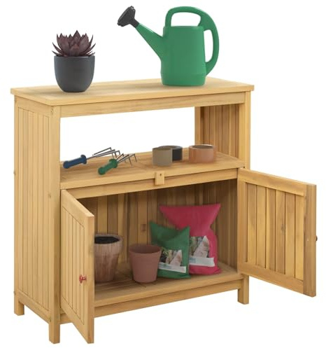 vidaXL Gartenkonsole Tisch Helles Akazienholz 80 x 35 x 75 cm, Gartenkonsole, rustikales Outdoor-Möbel, genügend Stauraum, rechteckiges Design, robuste Akazienholz-Oberfläche