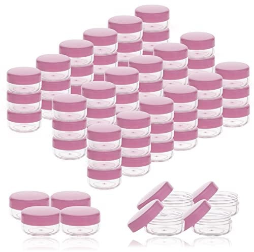 ZEJIA 3 Gram Cosmetic Containers 100pcs Sample Gram Plastic Containers Lotion Jars Makeup Sample Containers with Lids BPA Free (Pink)