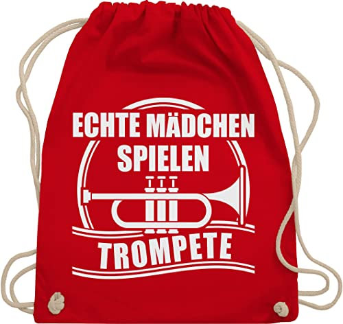 Turnbeutel Rucksack - Musik Instrument Zubehör - Echte Mädchen spielen Trompete - Unisize - Rot - instrumente für musiker trumpet beutel musikinstrumente baumwollrucksack turnsackerl stoffsackerl