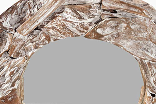 Windalf Handmade Landhaus Vintage Wand-Spiegel AMA Ø 91 cm Holzspiegel Badezimmerspiegel Schwemmholz-Design Wohnzimmerspiegel Unikat Wurzelholz
