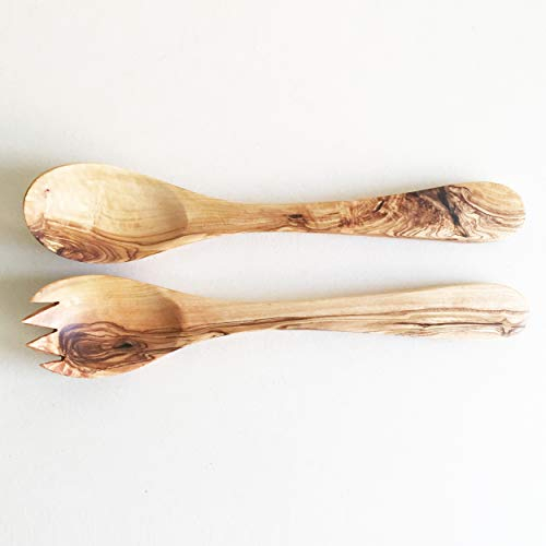 generisch Lot de 2 Couverts à Salade - Longueur au Choix - Cuillère à Salade - en Bois d'olivier - Fait à la Main, Bois d'olivier, Marron, Mittel: 25 cm