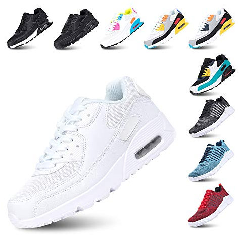 Hitmars Laufschuhe Herren Damen Turnschuhe Licht Dämpfung Air Sportschuhe rutschfest Atmungsaktiv Fitness Sneakers E-Weiß 45