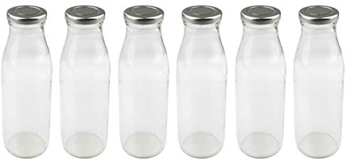 Dr. Oetker Milchflaschen 750 ml, Smoothie-Flasche mit Deckel, luftdichte Saftflasche, Flasche zum Selbstbefüllen, Vorratsglas mit Schraubverschluss (Farbe: Transparent/Silber), Menge: 6 Stück