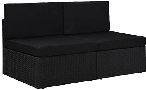 vidaXL Sofa 2-Sitzer Modular Gartenmöbel Mittelsofa Gartensofa Rattansofa Rattanmöbel Lounge Gartenset Garnitur Sitzgruppe Poly Rattan Schwarz