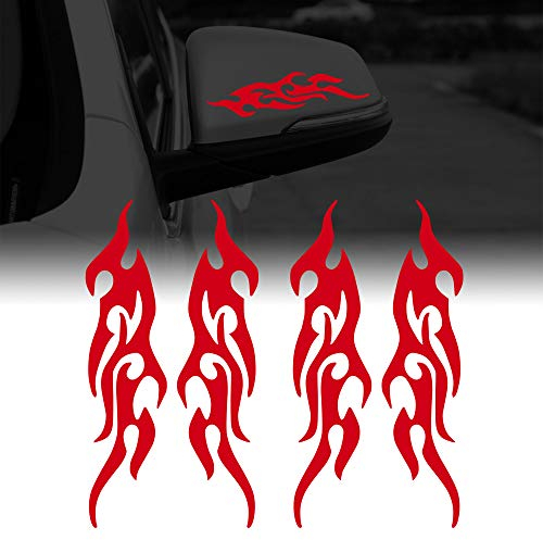 TOMALL 4 Stück 19cm Flamme Reflektierend Aufkleber für Auto Rennsport Sportstreifen Aufkleber für Golfwagen Vinyl Wasserdichte Dekoration für Karosserie Truck SUV Geländewagen Skateboard (Rot)