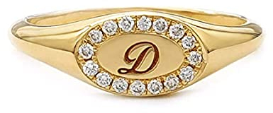 Elegantes Schmuckkästchen Frauen Oval Diamant Siegelring in massivem Gold 9k, 14k, 18k, zierliche Siegelring mit Diamanten, Oval Diamant Chevalier Ring, Jahrestag Geschenk, Geburtstagsgeschenk, RN300