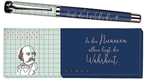 moses. libri_x Tintenroller Gustave Flaubert, Tintenschreiber aus Metall mit blauer Mine, Bedruckt mit Zitat von Gustave Flaubert, In einer Geschenkbox, 1 Stück (1er Pack)