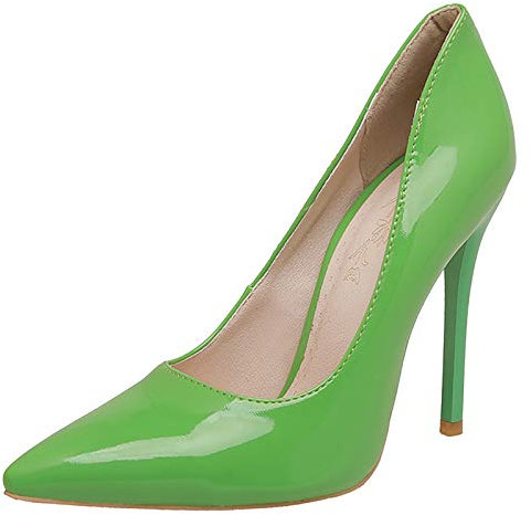 MJIASIAWA Damen Pointed Toe Kleid Hochzeit Stiletto Ohne Verschluss Pumps Abend Party Formal Höhe Ferse Pumps Lack Grün Gr 44 EU/46 Asiatisch