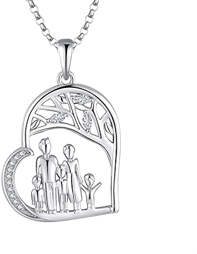 JO WISDOM Damen Kette Mama Familie LebensBaum Silber 925,Halskette Anhänger Mutter 3 Kind Tochter Vater Sohn mit 3A Zirkonia,Schmuck für Frauen