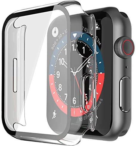 Recata 2 Pièces Transparent PC Coque Compatible avec Apple Watch Series 9 (2023) Serie 8 Serie 7 45mm avec Protection ecran en Verre Trempé, HD Clair Ultra Mince Anti-Choc Protection iWatch