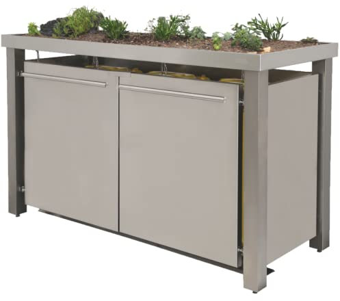 Edelstahl Mülltonnenbox für 3 Tonnen 240L mit Pflanzenwanne EW-222T, Mülltonnenhaus Mülltonnenverkleidung