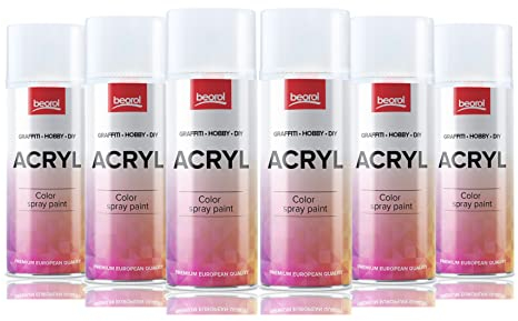 BigDean by Beorol 6x Sprühlack weiß, glänzend - Sprühfarbe Spraydose Acryllack DIY Lack Spray 400ml Sprühdose Lackspray für Kunststoff, Metall, Holz, uvm. - RAL 9016 Glanz Verkehrsweiß