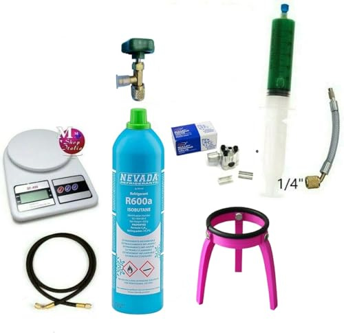 Kit Riparazione Frigorifero R600a 420 gr. completo fai da te + turafalle 30ml + bilancia + tubo con premispillo