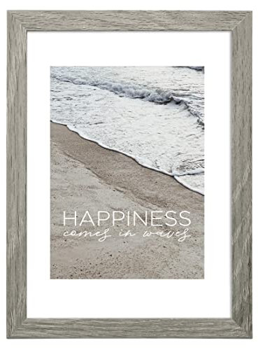 Hama Bilderrahmen „Waves“, 10x15cm (Holzrahmen, Fotorahmen, Hochformat, Querformat, zum Hängen, Hinstellen, Aufsteller, Hängevorrichtung, Bildformat 10 x 15 cm) Grau