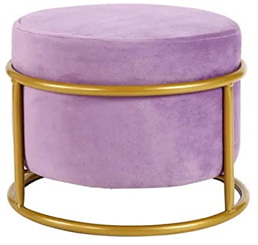 DYPXG Runde Samt Gepolsterte Ottomanische Fußstütze,Multifunktionaler Tritthocker Für Wohnzimmer Schlafzimmer,Höhenverstellbarer Fußhocker Mit Metallhockerbeinen-Lila 28x28x25cm(11x11x10inch)