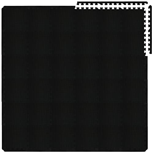 qqpp® 36 Puzzle Eva Schaumstoff Puzzlematte Puzzleteppich Kinder Mit Gerader Rand - Krabbelmatte Spielmatte Baby Sport rutschfest Bodenschutzmatte Fitness Matte. Schwarz. QQC-Db36S24
