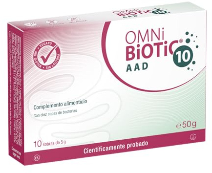 OMNi BiOTiC 10 AAD | 10 sobres (50 g) | Probiótico | 10 cepas bacterianas | 10 mil millones de bacterias por dosis diaria | Polvo | Con inulina | Vegano | Sin gluten | Sin lactosa | Para uso diario