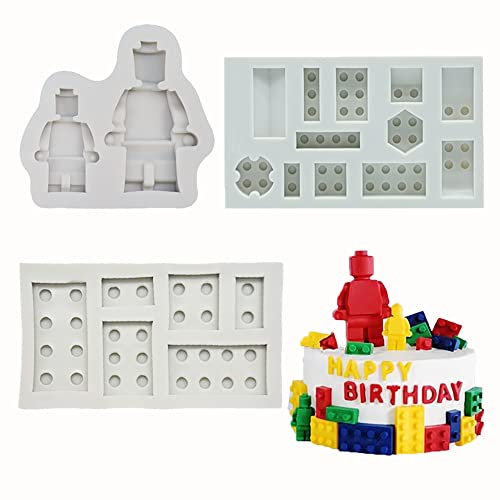 Guratapa 3pcs Building Bricks Robots Silicone Molds for DIY Fondant Candy Making Tools Chocolate Mold Desserts Ice Cube Gum Clay Biscuit Plaster Resin Cupcake Topper Cake Border Decor Moulds