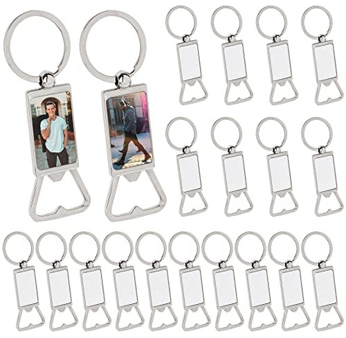 Framendino, 20 Pack Sublimation Blank Keychains Metal Bottle Opener Transfer Rectangle Aluminum Keychain Key Rings for DIY Custom Personalized Sublimation Photo