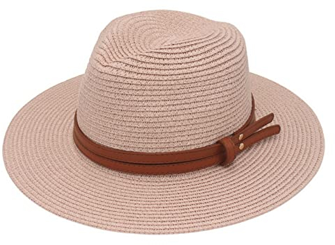 Faringoto 56-58-59-60 cm Natur-Panama-Strohhut in weicher Form für den Sommer, Pink of Meat, One size