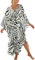 Bsubseach Long Half Sleeve Kaftan for Women Plus Size V Neck Swimsuit Coverups Summer Beach Dress White Black