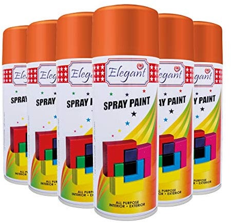 Elegant Spray Paint – ORANGE – 400ML – PACK OF 6, 6-PACK (400ML x 6 Pcs) – All Weather Multipurpose DIY Paint – Rich Color for Metal & Wood – Durable & Corrosion Resistant - Perfect for Outdoor Use