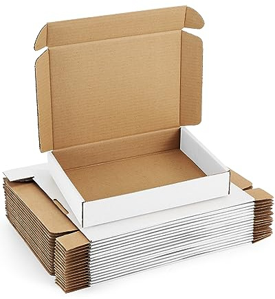 Poever Versandkartons, 27,9 x 20,3 x 5,1 cm, 25 Stück, weiße Versandkartons zum Verpacken, Kleinbusse, Wellpappe-Versandtaschen für Buchschuhe, Geschenkversand