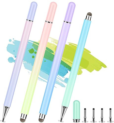 Lot de 4 Stylets pour écrans tactiles - Stylet Haute précision avec Capuchon magnétique - Stylet 2 en 1 Compatible avec iPhone, iPad Pro, Mini, Air et tablettes Samsung