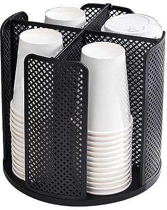 Organisateur De Gobelets Et De Couvercles Rotatifs avec 4 Compartiments, Distributeur De Tasses À Café, Support De Rangement pour Gobelets en Papier, pour Comptoir Salle De Bain Cuisine Chambre Café