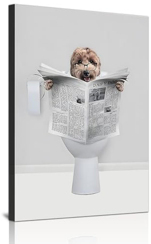 ZFTCN Lustige Zeitung Tier Wandkunst, Tier Wandbilder auf Toiletten, Schwarz-weiß Leinwand Bilder, Badezimmer Schlafzimmer Dekoration, Rahmenlos (Hund,50x70 cm)