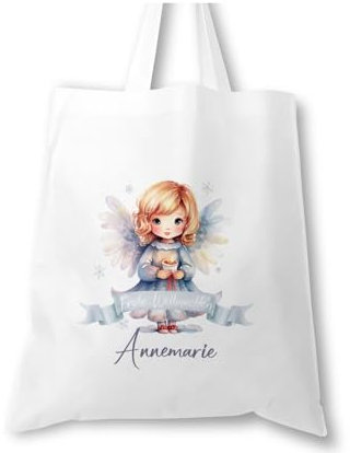 timalo® Große Einkaufstasche Stoffbeutel personalisiert mit Namen Geschenk Weihnachten für Kinder. Männer und Frauen | Engel