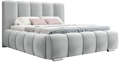 Mirjan24 Polsterbett Widoni mit Bettkasten, Doppelbett mit Lattenrost, Metallfüße - Chrom, Bett mit Polsterkopfteil und Vertikale Streifen Nähdesign, Bettgestell, Ehebett (Paros 05, 160 x 200 cm)
