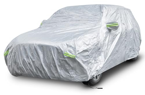COSTWAY Car Cover Waterproof, Universal Full Car Cover with Zipper Door, Reflective Strips & Storage Bag, All Weather Windproof Snowproof UV Protection (Fit SUV, Length Up to 170”(431cm))