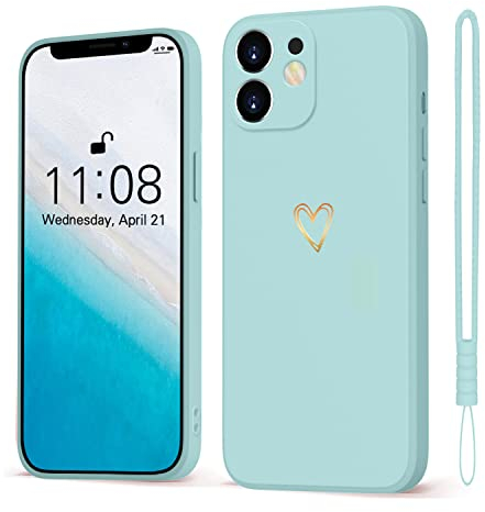 Mitetabo für Handyhülle iPhone 12 Mini iPhone 12 Mini Hülle Gold Liebesherz,i Mädchen Case Weich Silikon Slim Stoßfest Kratzfeste Süßes Gold Love Schutzhülle für iPhone 12 Mini 5.4 Mint Grün