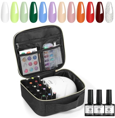 Gel Nagellack Set, SPTHTHHPY 12 Stk. Shellac Set Starterset mit 48W UV/LED Lampe Kosmetiktasche Tragbare Schminktasche Nagel Farblack Maniküre Starter Set Gel Nail Polish Set